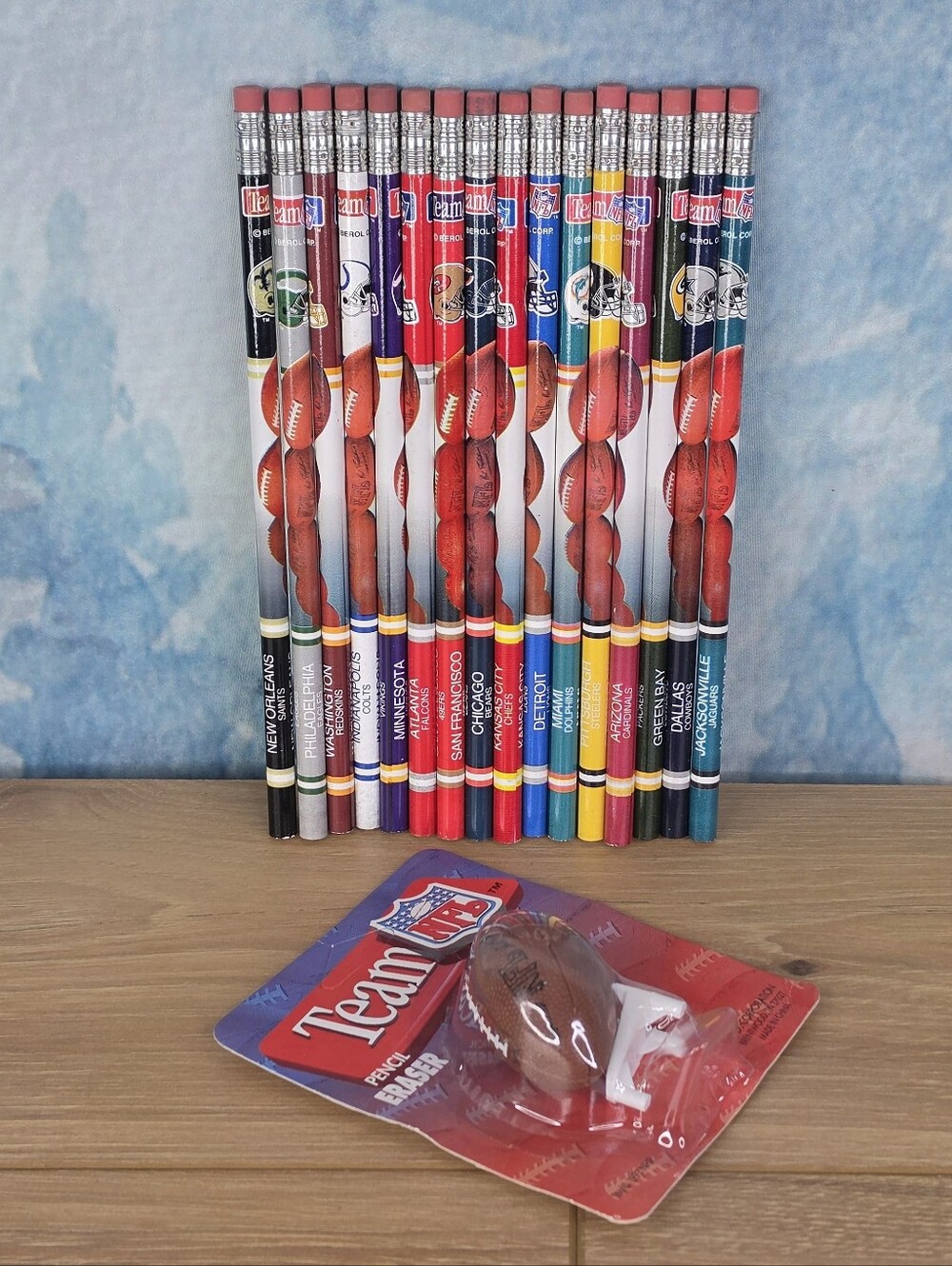 VTG NFL Team Pencils & Football Pencil Eraser NEW Berol Corp